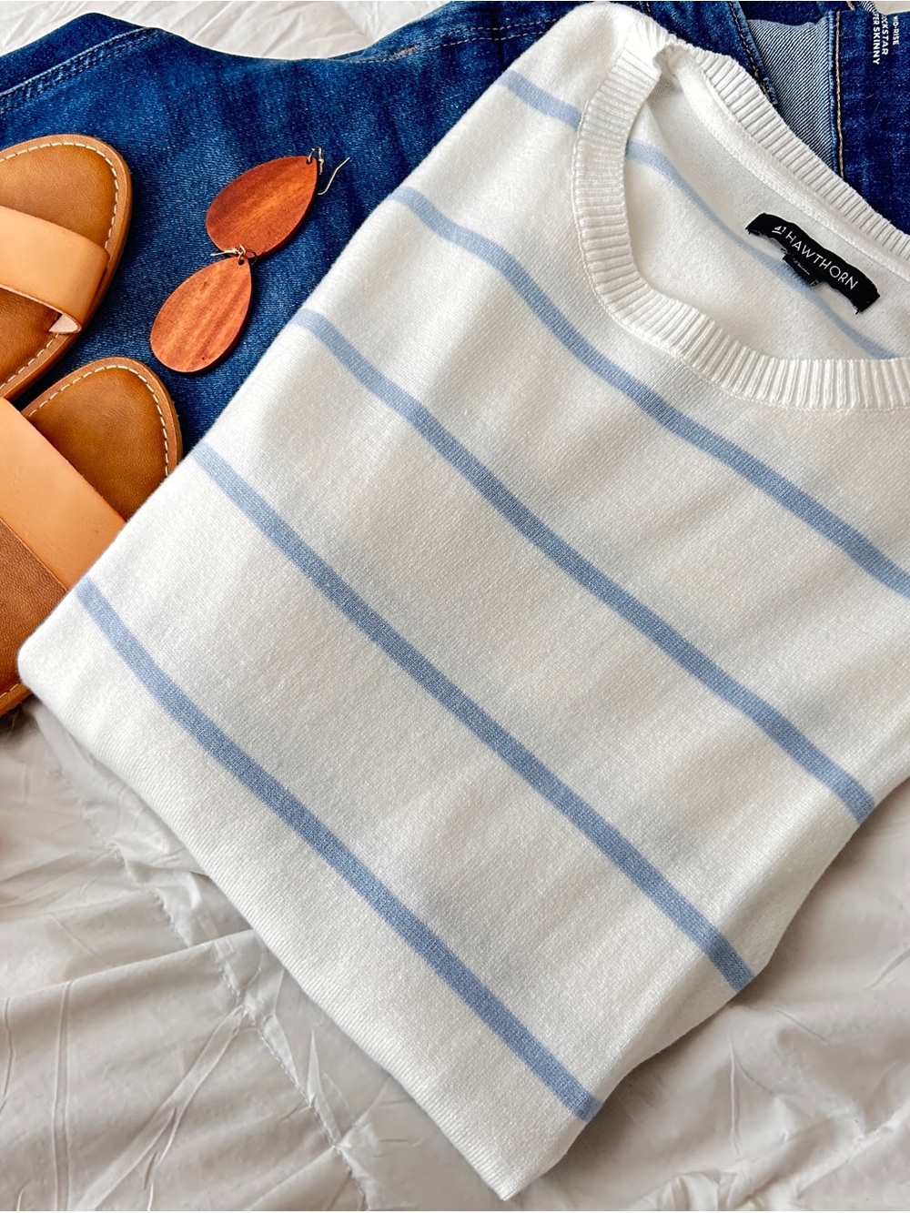 41 Hawthorn White Sweater with Light Blue Stripes